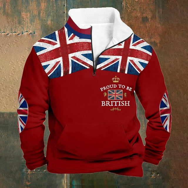 British- High Neck Half Zip Pullover Sweatshirt For Casual Outdoor Warmth And Soft Lined Comfort In Fall Winter