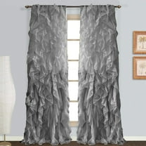 Shabby Chic Sheer Rod Pocket Cascade Waterfall Curtain Panel, (1 Pair, Grey, 50"W x 45"L)