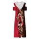 thumbnail image 4 of ICHUANYI Clearance Women's Fashion Sexy Vintage V Neck Printing Short Sleeve Lace Party Dresses(Red, M) ICHUANYI WER2023081116101, 4 of 5
