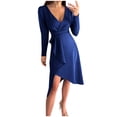 thumbnail image 1 of Pompotops Mode Femme Aguichant Décontractée Fesses Col en V Uni Amincissante Robe à Manches Longues en Solde, 1 of 7