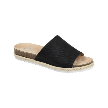 

JOURNEE COLLECTION Womens Black Jute Trim Elastic Goring Espadrille Comfort Slip Resistant Celine Round Toe Platform Slip On Slide Sandals Shoes 6