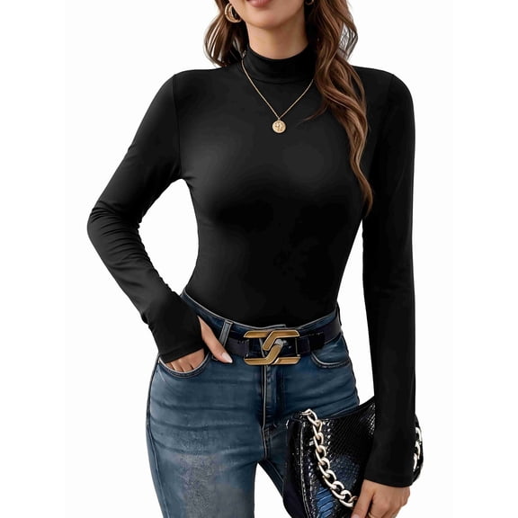 Ekouaer Womens Mock Neck Thermal Top Long Sleeve Base Layer with Thumbholes Warm Winter Undershirt Slim Fit Thermal Wear
