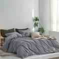 thumbnail image 5 of MooMee Duvet Cover Set Queen 100% Washed Cotton Twill Ultra-Soft Breathable Linen Like 3-Piece (Polar Grey, 90"x90"), 5 of 7
