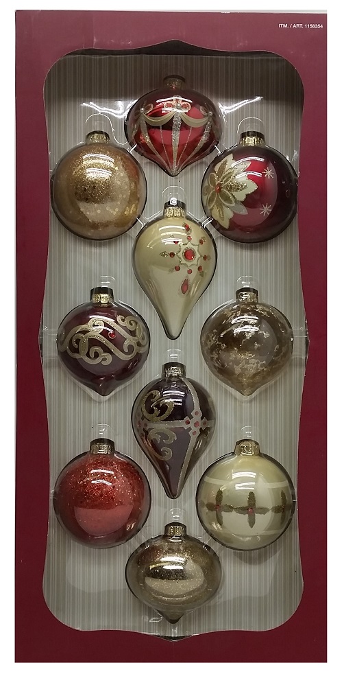 Kirkland Signature 10 Pack Hand Decorated Glass Ornaments Redgold Walmartcom