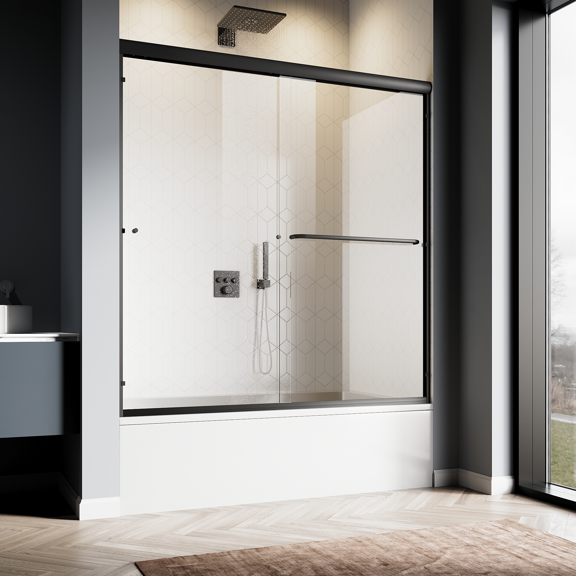 Sunny Shower Bypass Sliding Bathtub Shower Door Enclosure 1/4 in. Clear Tempered Glass Chrome Finish