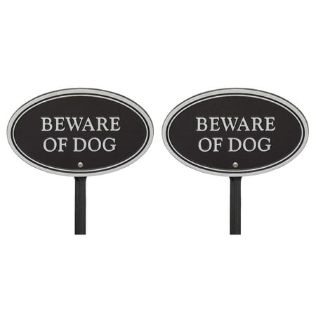 Whitehall Products Beware of Dog Wall/Lawn Plaque (Black/Silver, 2-Pack)