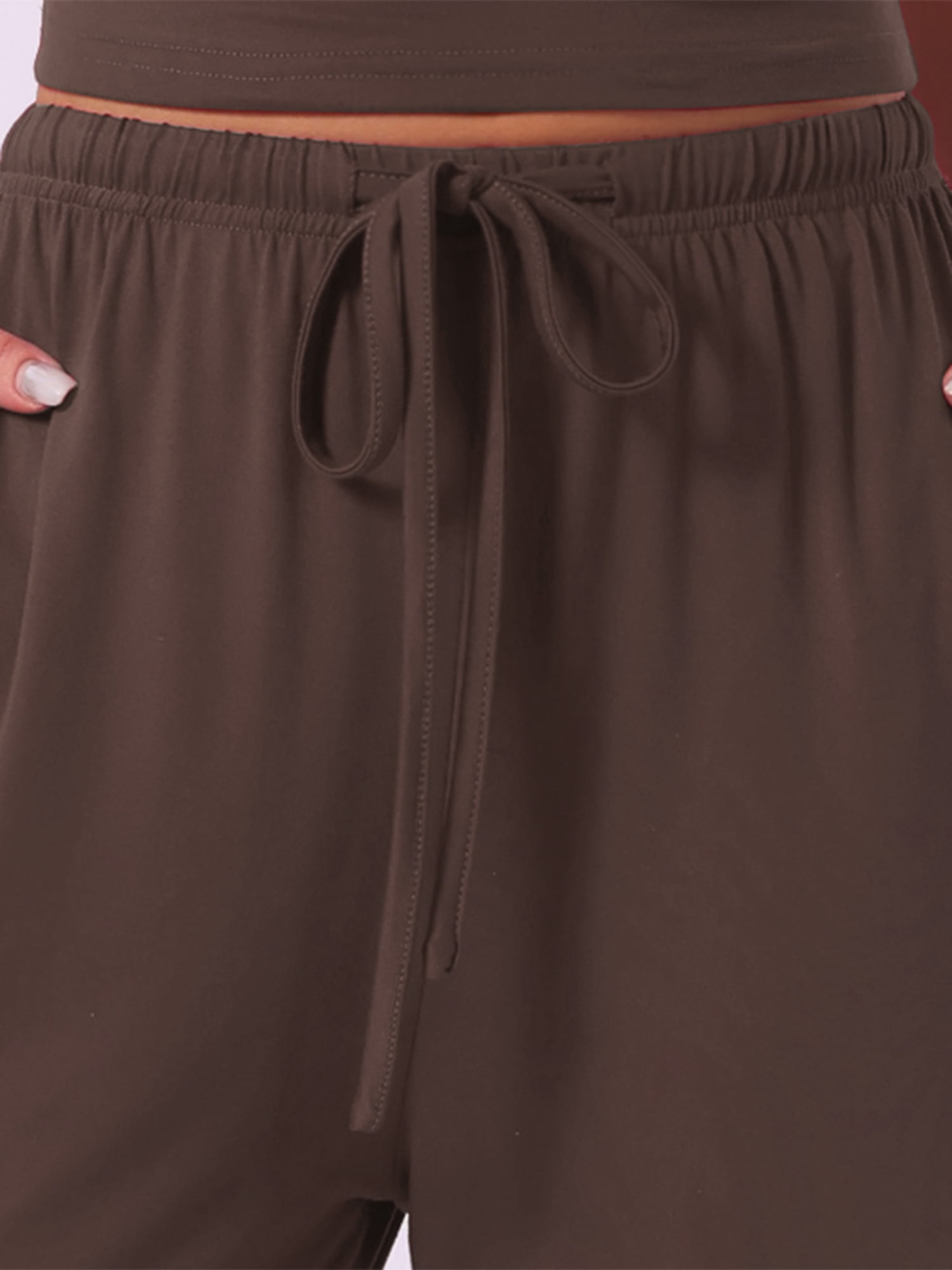 DARING DIVA Women's Pajama Set Cami Jersey Knit Adjustable Spaghetti Strap Pants S Brown