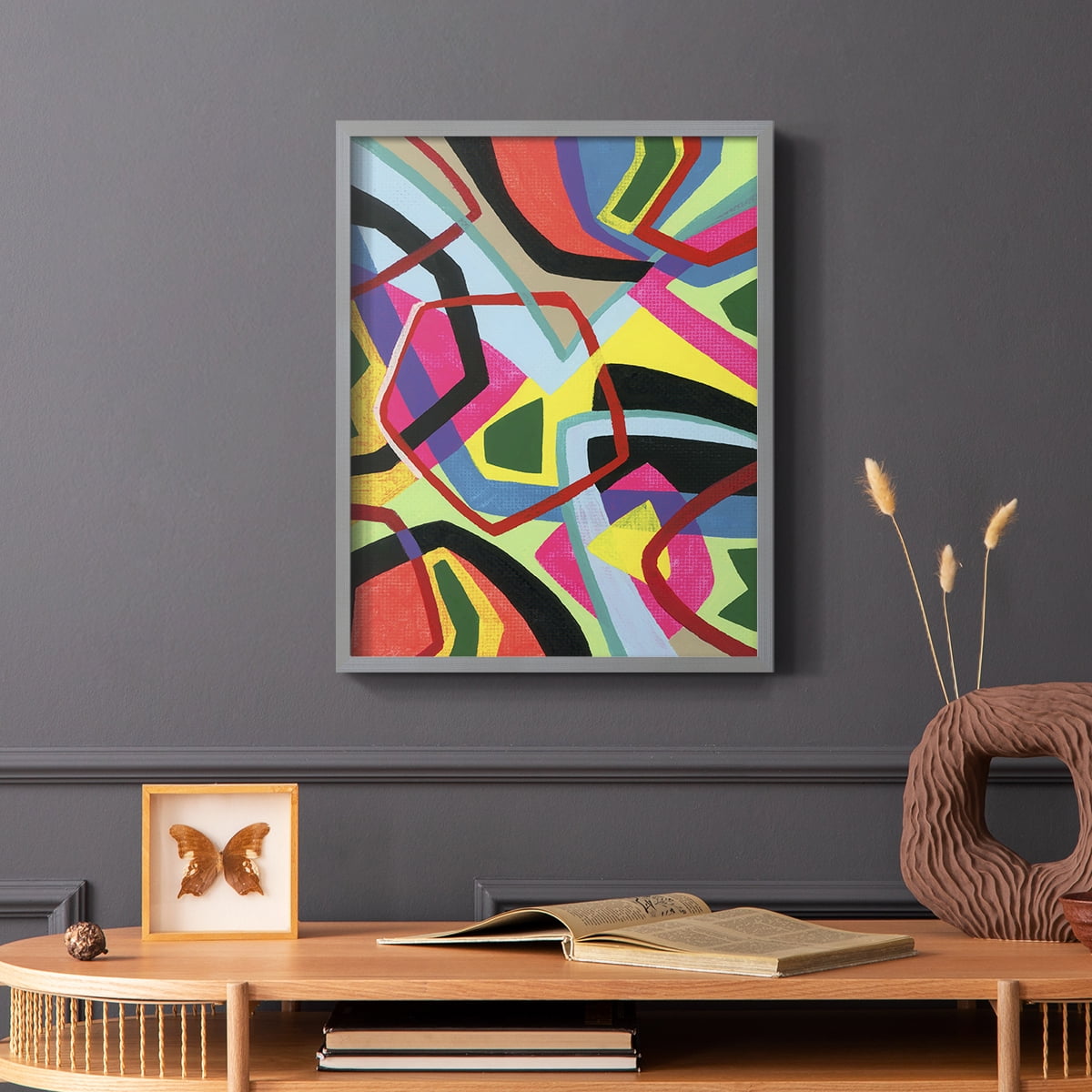 Bold Shape Shift II Framed Print in Gray Solid Wood Framed Print No Nail Hanging