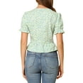 thumbnail image 3 of MODA NOVA Junior's Floral Square Neck Ruffle Puff Sleeve Peplum Blouse Beige S, 3 of 5