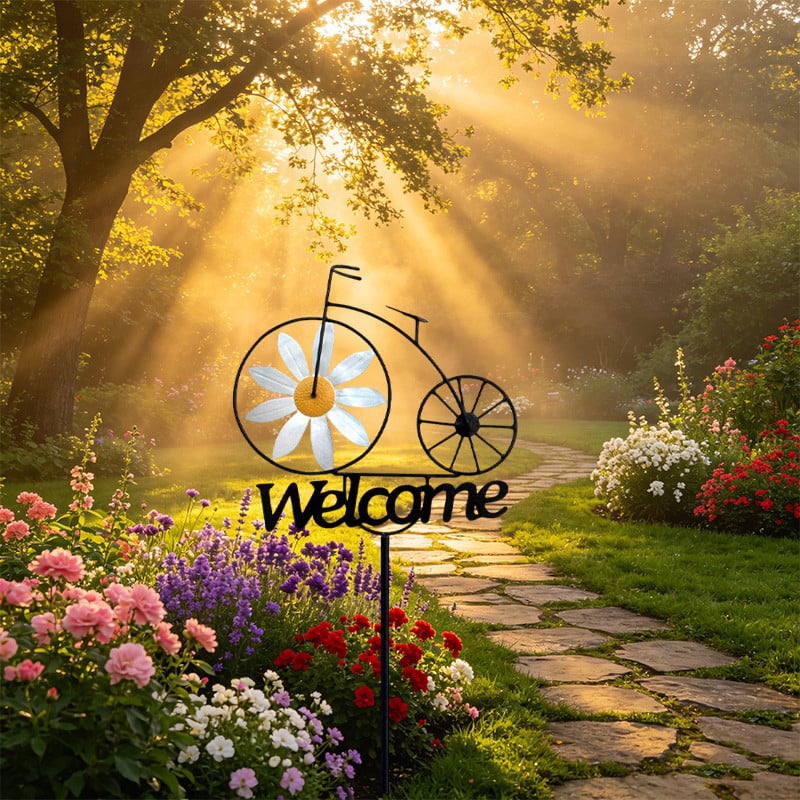 Garden Windmill Spinners Whimsical Summer Dasiy Flower Welcome Stake Figurine Sculpture Weather-Resistant Outdoor Floral Art Sign for Yard Patio Lawn Decor
