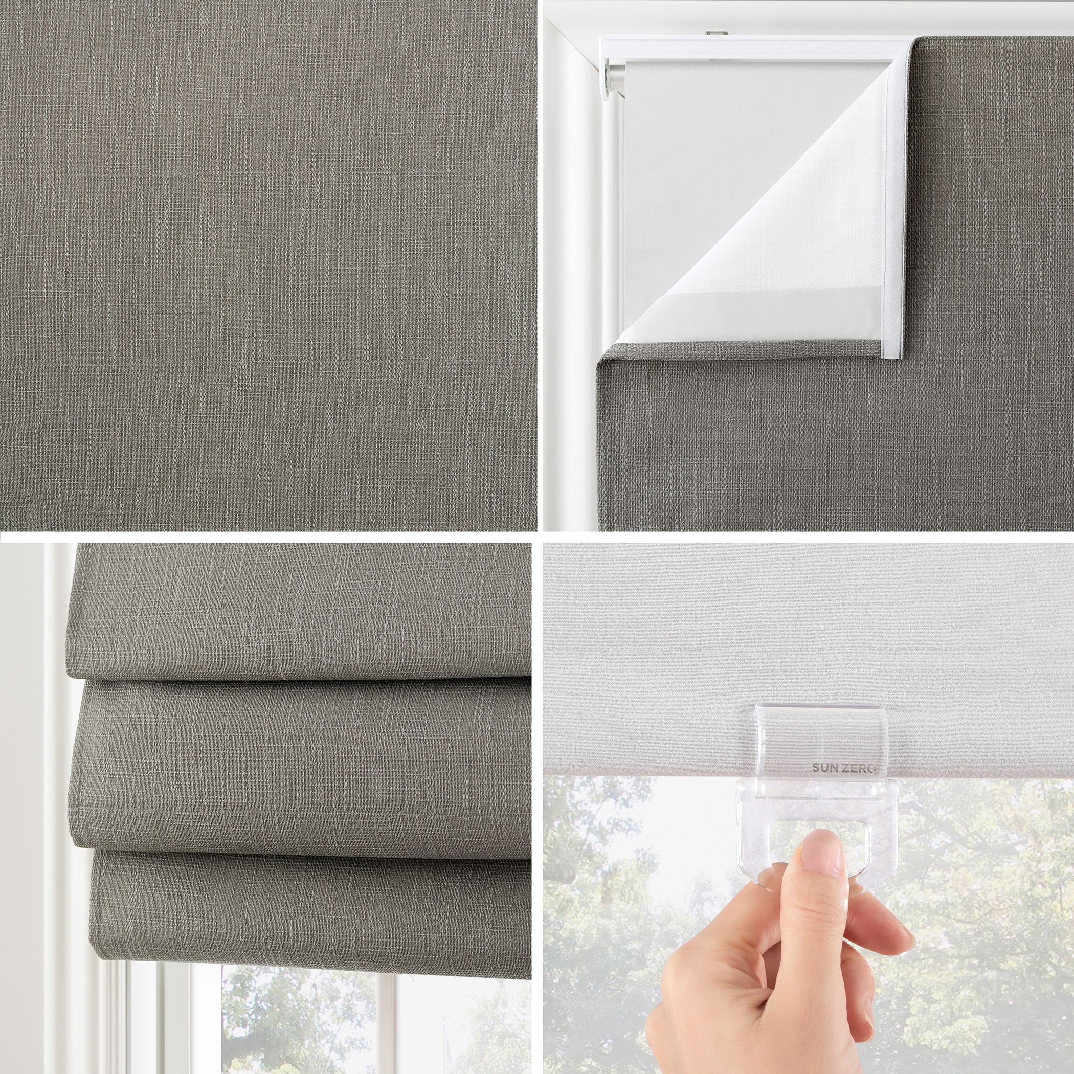 Sun Zero Pryer 1-Piece Textured 100% Blackout Cordless Roman Shade, 39"X64", Steel Gray