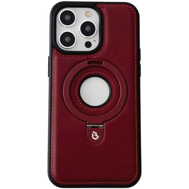 WarmWhisper Material de cuero con soporte plegable magnético de metal, funda de cuero de lujo con soporte invisible para iPhone 12-15 (marrón, iPhone15 Pro Max)