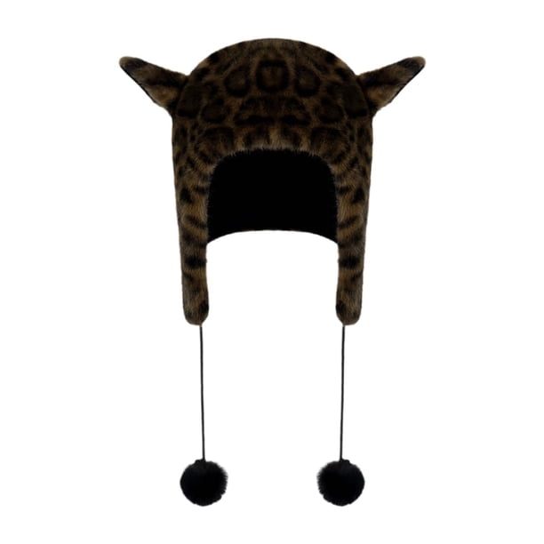 Lindo gorro de peluche decorativo, gorro de invierno informal para fiestas, senderismo, patinaje, festivales Marrón y negro