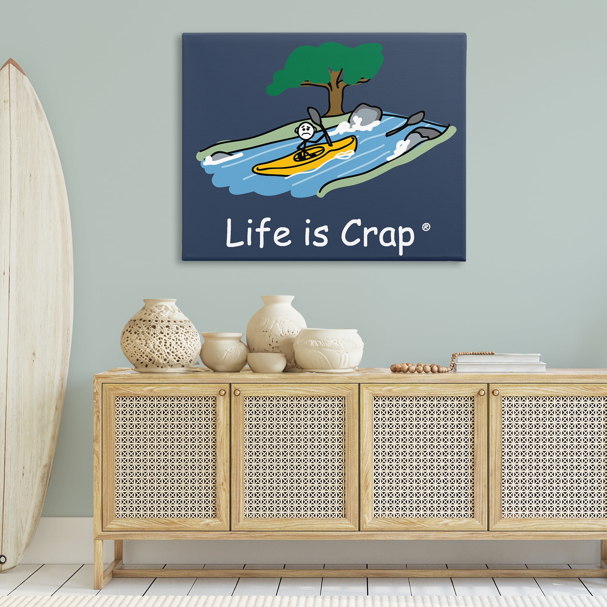 Stupell Industries Life Is Crap Kayaker Novelty & Humor Painting Wrapped Canvas Art Print Wall Art, 48 x 36