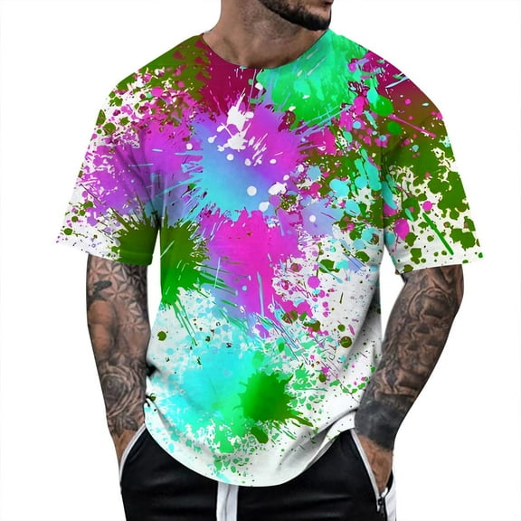 T-Shirts For Men Tie-Dye Short Sleeved Crew Neck T Shirt Fashion Versatile Pullover Tshirt