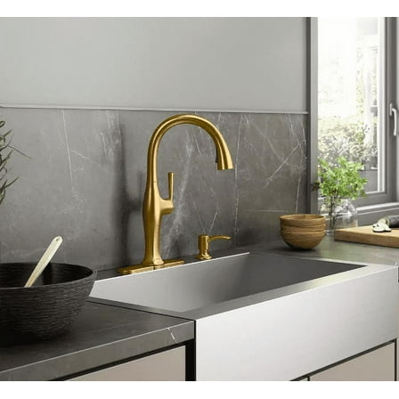 KOHLER Sundae Single-Handle Pull Down Sprayer Kitchen Faucet in Vibrant Brushed Moderne Brass