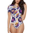 thumbnail image 1 of KLL record rock Skull star pour Femmes Justaucorps à Manches Courtes, Justaucorps Aguichant une Pièce Col Rond Shapewear Contrôle du Ventre-Grand, 1 of 7