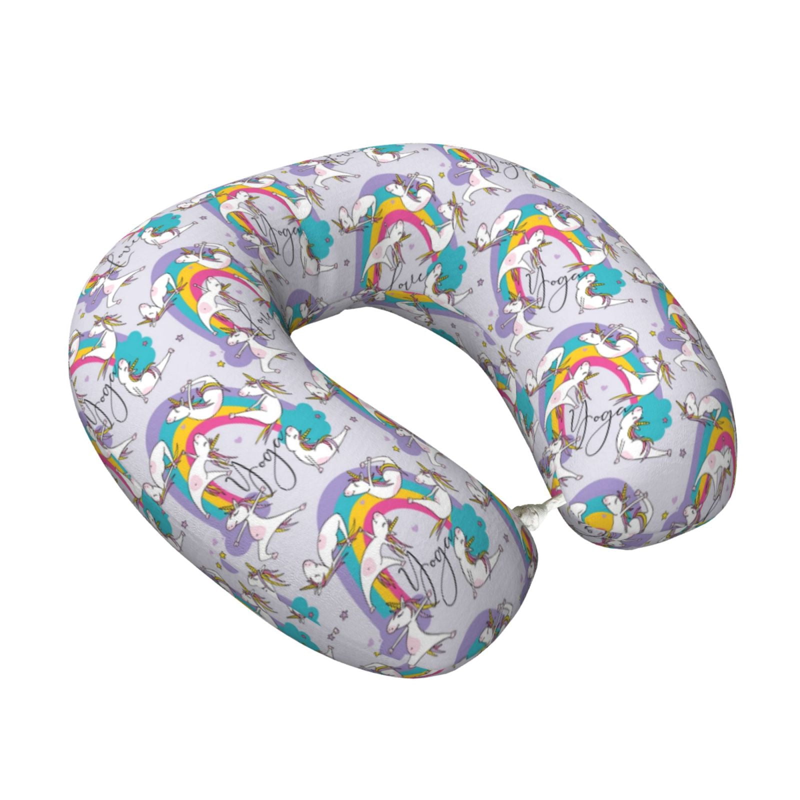 Xecao Unicorn DoingYoga Print Memory Foam Cervical Neck Pillow Versatile U-Shaped Pillows for Home,Office,Camping,Travelling,Soft Washable Cover