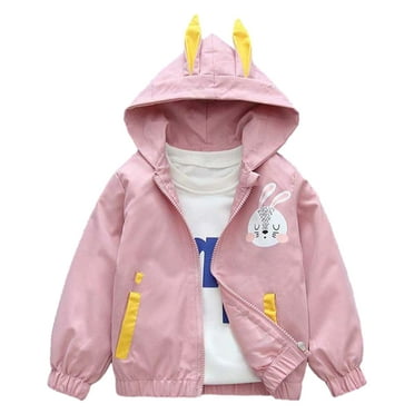 Hotiary Toddler Baby Girls Hooded Jacket Kids Rabbit Ears Coat Lightweight Windbreaker Children Fashion Zip up Cartoon Outerwear with Pockets for 12M-7Y Pink