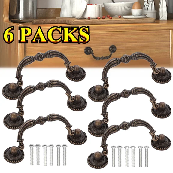 6 Pcs Vintage Bronze Cabinet Pulls Door Handle Knob Wardrobe Drawer With Screws