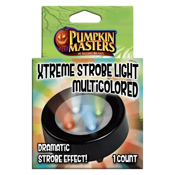 Pumpkin Masters Xtreme Strobe Multi-Colored LED Pumpkin Light, Battery-Operated Jack-o’-Lantern Insert Lamp, Durable Plastic Halloween Decor