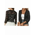 thumbnail image 3 of Women'S Nine-Point Sleeve Pattern Lace Hollow Lace Solid Color Cardigan Black XXL, 3 of 6