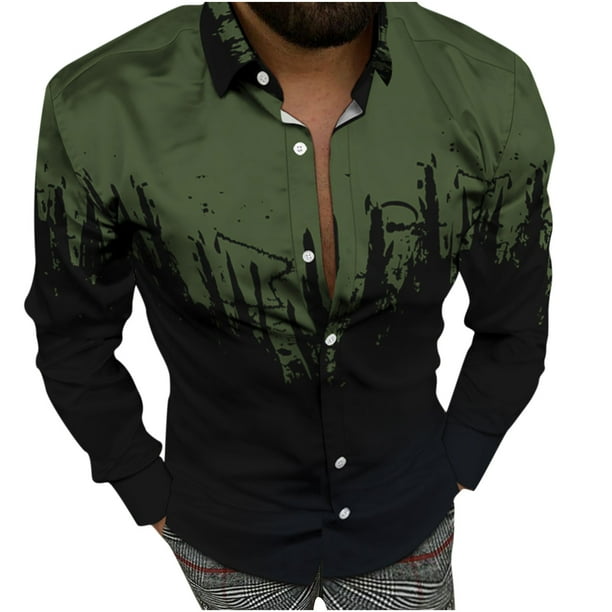 Hombres Casual Botones 3D Digital Stream Color Print Turndown Camisa de cárdigan de manga larga Pompotops oipoqjl28587