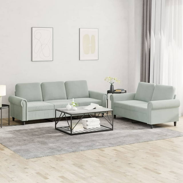 vidaXL Ensemble de Canapé 2 Pcs avec Coussins, Velours Gris Pâle