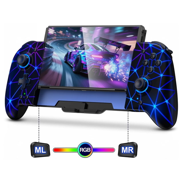 Spican Switch Controllers for Nintendo Switch/Switch OLED Hall Effect Switch Wireless Pro Controller One-Piece Joypad Full-Size Handheld Mode Gamepad with RGB Lights/Battery/Turbo/Macro/4 Game Slot