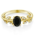 thumbnail image 3 of Gem Stone King 18K Yellow Gold Plated Silver 0.91 Ct Oval Black Onyx Greek Olive Vine Branch Engagement Ring, 3 of 7