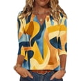 thumbnail image 2 of Ruimatai Women's Casual V Neck Blouses 3/4 Sleeve Pleated Tunic Tops for Summer Daily Work Wear, 2 of 8