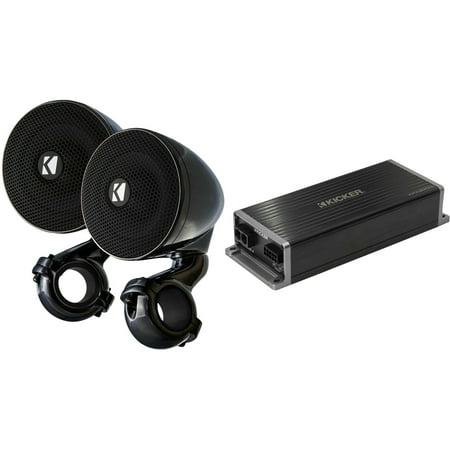 Kicker Marine KPX300.4 Powersports & Motorcycle Amp & 3 Black Enclosed Speakers (4 Ohm )