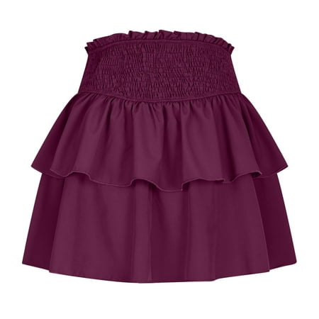 Long Flowy Skirts for Women Women s High Waist Ruffle Mini Skirt Cute Tiered Short Skirt with Shorts Smocked Ruffle Skirt Two Piece Skirt Set Purple M