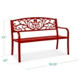 thumbnail image 3 of Best Choice Products Outdoor Steel Bench Garden Patio Porch Furniture w/ Floral Design Backrest - Red, 3 of 8