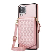 Galaxy A12 5G Case, Samsung Galaxy A12 5G Wallet Case with Crossbody Shoulder Strap, Dteck PU Leather Protective Phone Cover with Make-up Mirror for Samsung Galaxy A12 5G,Rosegold