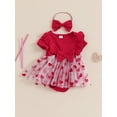 thumbnail image 3 of Suealasg Baby Girl Valentines Day Romper Dress Short Sleeve Heart Print Tulle Skirt Jumpsuit Bow Headband, 3 of 7