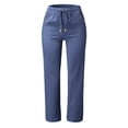 thumbnail image 5 of Linen Pants Women Summer,Petite Wide Leg Cotton Linen Pants with Pockets Comfy Casual Loose Lounge Trousers Blue S, 5 of 5