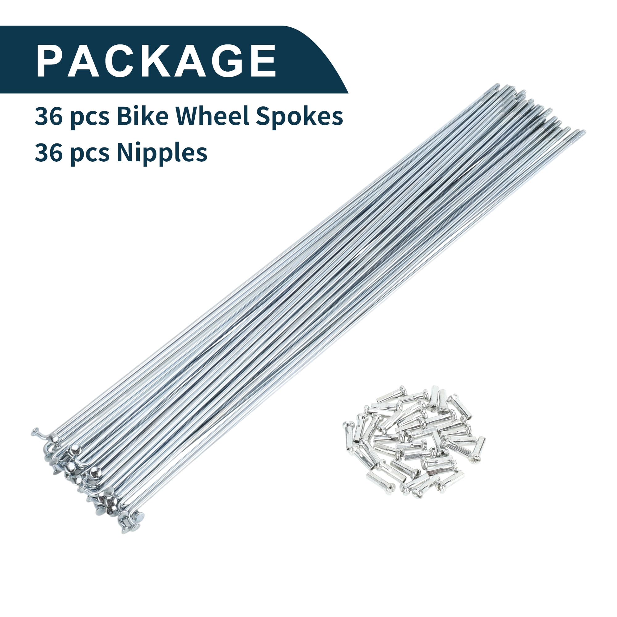 Unique Bargains 36Pcs 14G Carbon Steel Galvanized Bicycle Spokes with Nipples Silver 9.33"