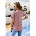 thumbnail image 3 of Women V Neck Chiffon Solid Color Blouse Short Sleeve Summer Casual Loose Shirt Tops, 3 of 4