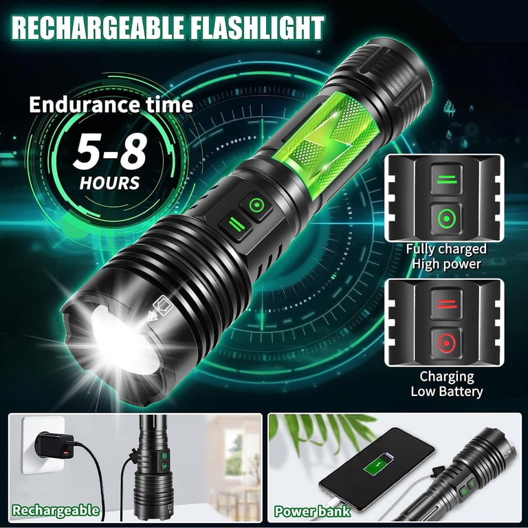 best rechargeable flashlight for home Victoper LED Flashlights, High Powered High Lumens Super Bright Tactical Flashlight, Rechargeable, 5 Modes Zoomable Waterproof Flash Lights Emergency, Outdoor, Home, Camping, Hiking grade aluminum alloy and treated to resist rust and corrosion Rechargeable Flashlight High Lumens, Zacro