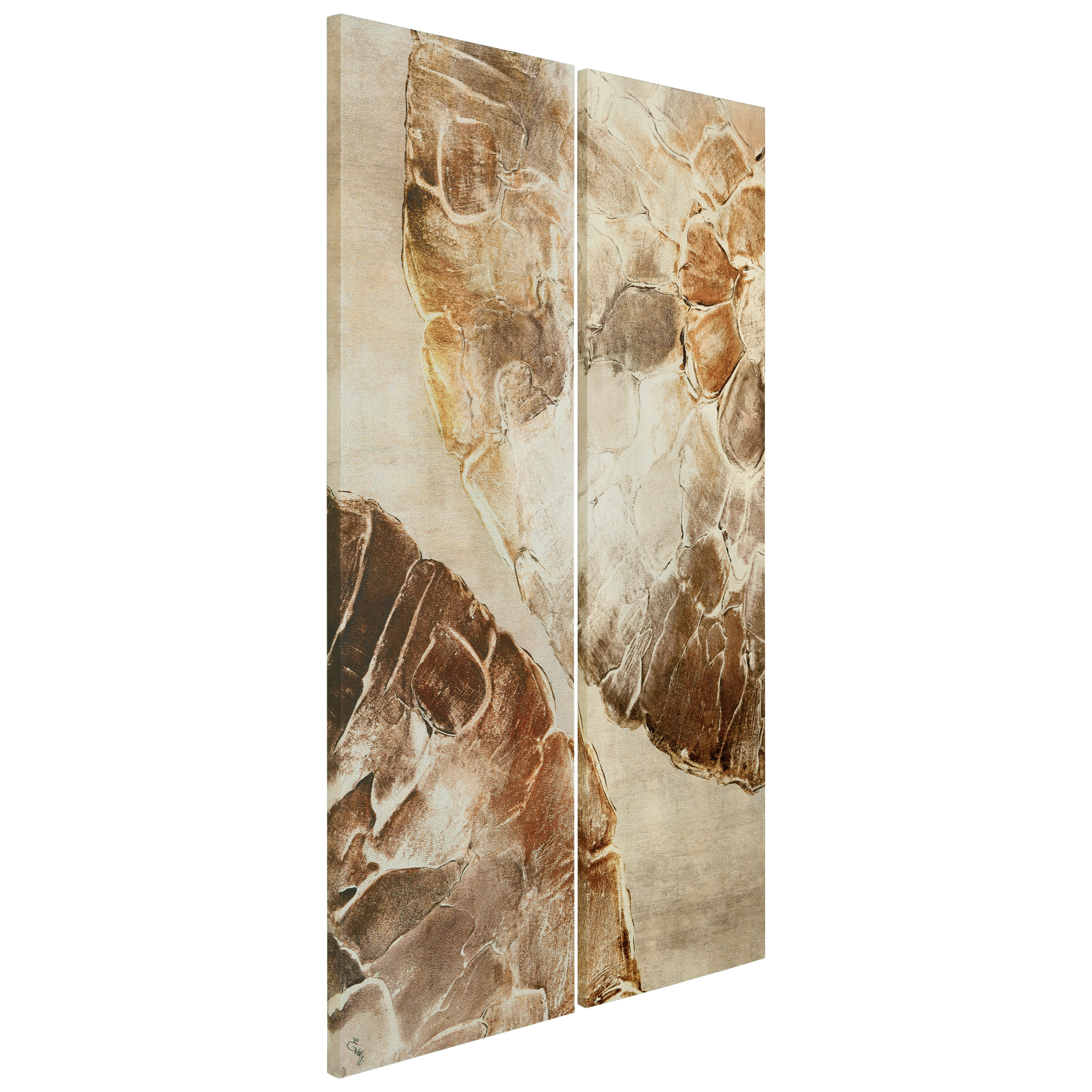 "Golden Layers I" Abstract artwork Rendered on Gold Shagreen Wrapped Canvas Wall Art Set, sized 72"x22"