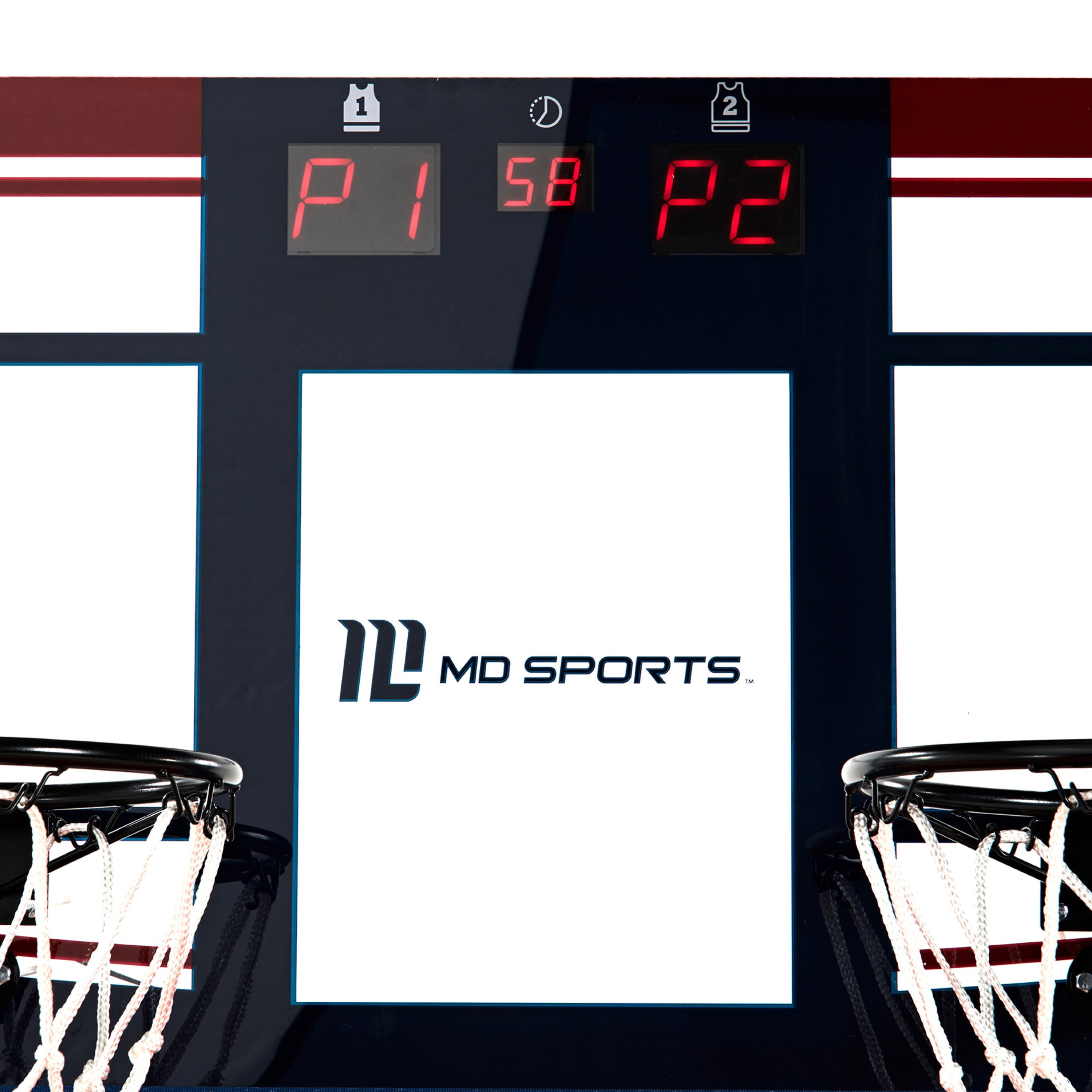 7-ft EZ-Fold Dual Shot Basketball Arcade Game with LED Scoreboard, 2 Steel Hoops, 8 Game Modes, Indoor Game Room Set by MD Sports