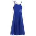 thumbnail image 6 of Yhong Women's Sleeveless Lyrical Dance Dress Asymmetrical Mesh Maxi Length with Built-in Leotard Royal Blue M, 6 of 8