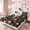 thumbnail image 3 of Meiyoeat Sport Basketball Queen Sheets 4 Pieces, Ribbon Bow Print Queen Sheet Sets, Black Pink Orange, 3 of 6
