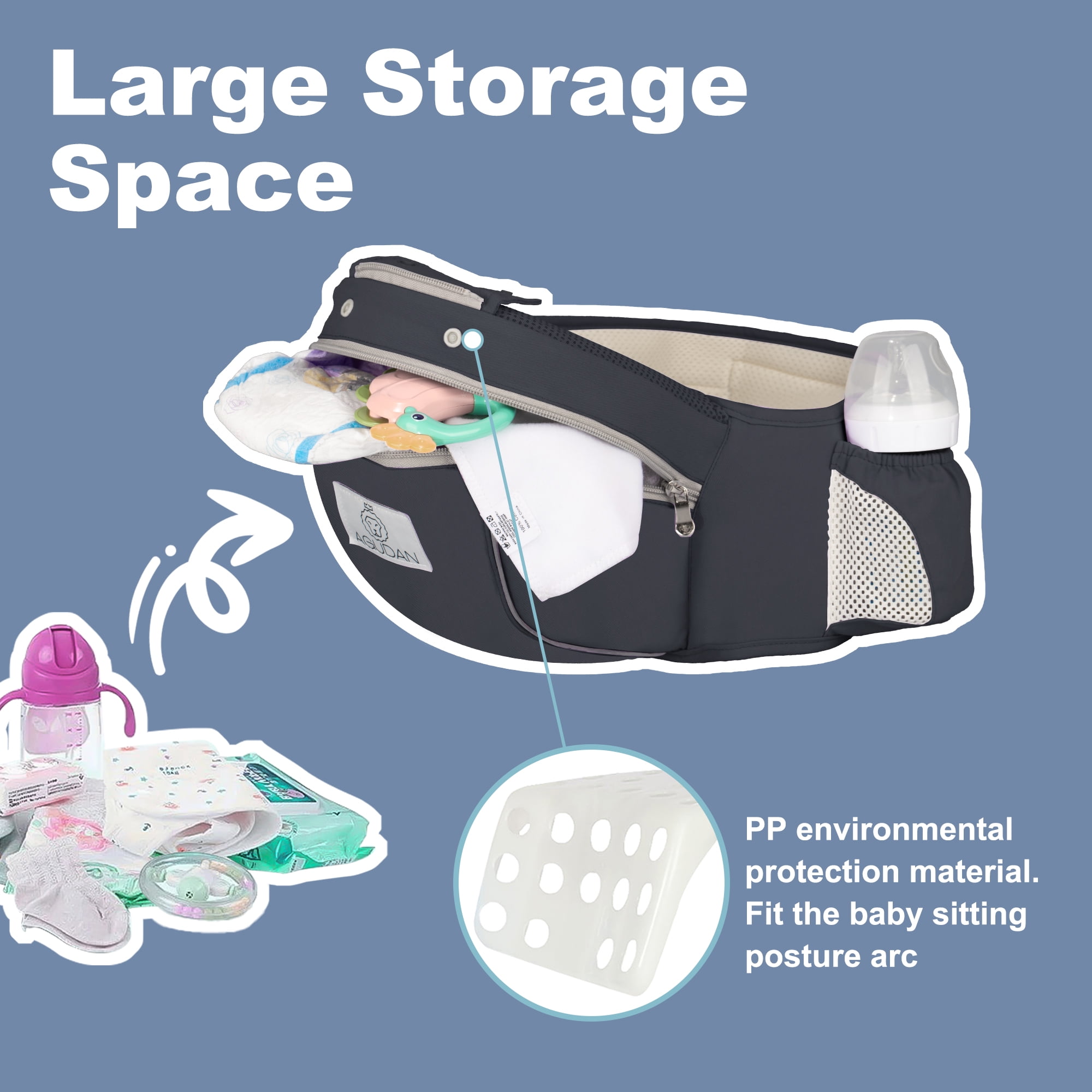 AGUDAN Baby Carrier with Hip Seat, 6 in 1 Ergonomic Unisex Waist Stool, 0-36 Months