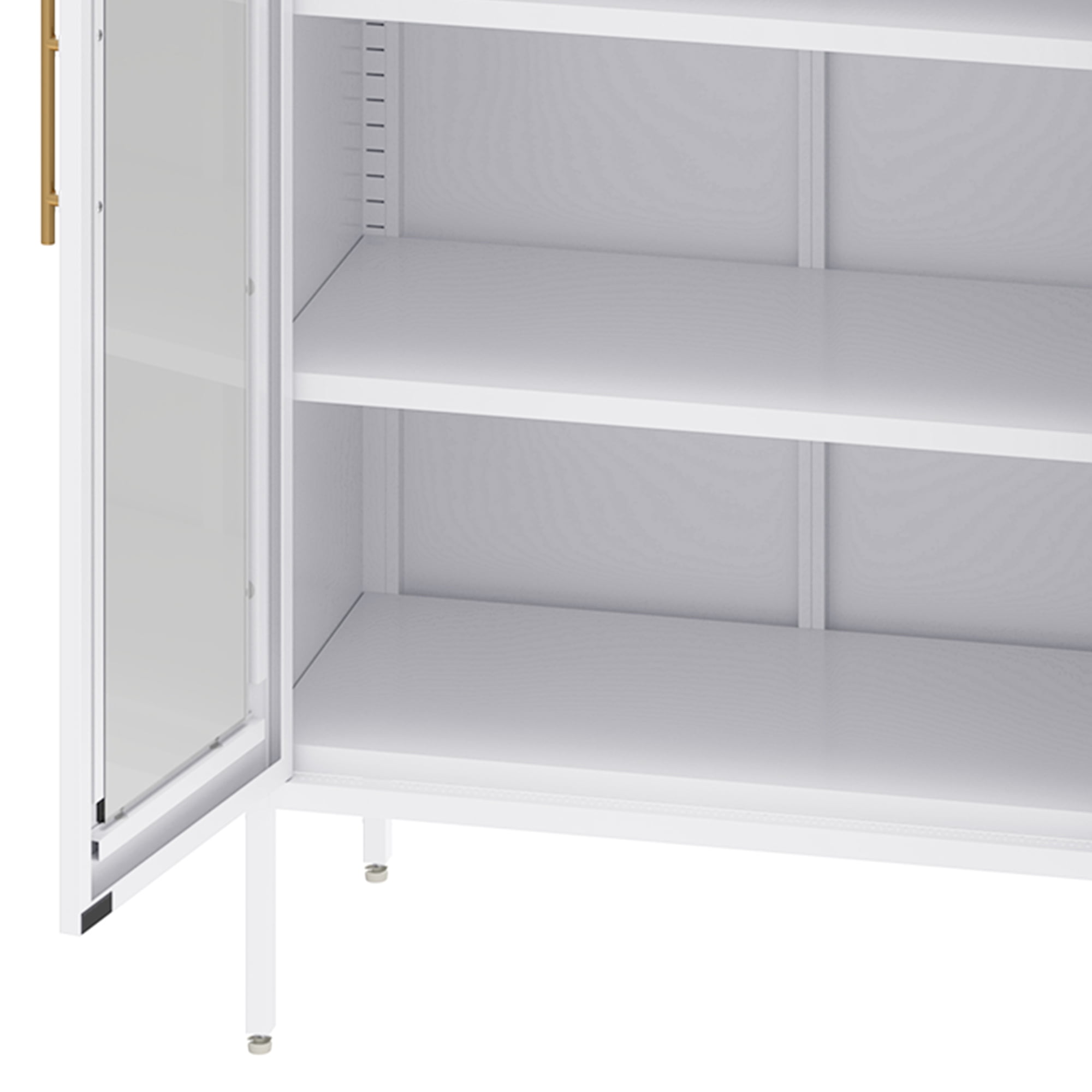 Uforic Metal Display Cabinet with LED Lights & Glass Doors, Arched Storage Cabinet, White