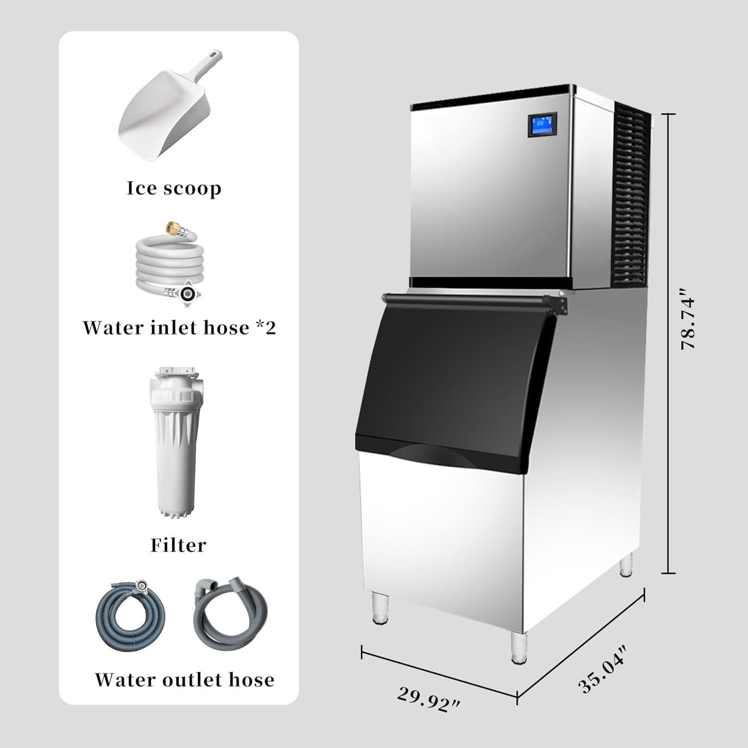 HPDAVV Commercial Ice Maker Machine - 1000 LBS/24H High Capacity, 220V Ice Machine with 440 LBS Bin, Self-Cleaning & Touchscreen for Bars, Restaurants & Cafes