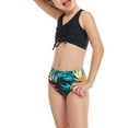 thumbnail image 3 of Faithtur Daughter  Mother Family Matching Swimwear Solid Color Sleeveless Drawstring V-Neck Tops + Leaves Print Panties Bikini Set, 3 of 9
