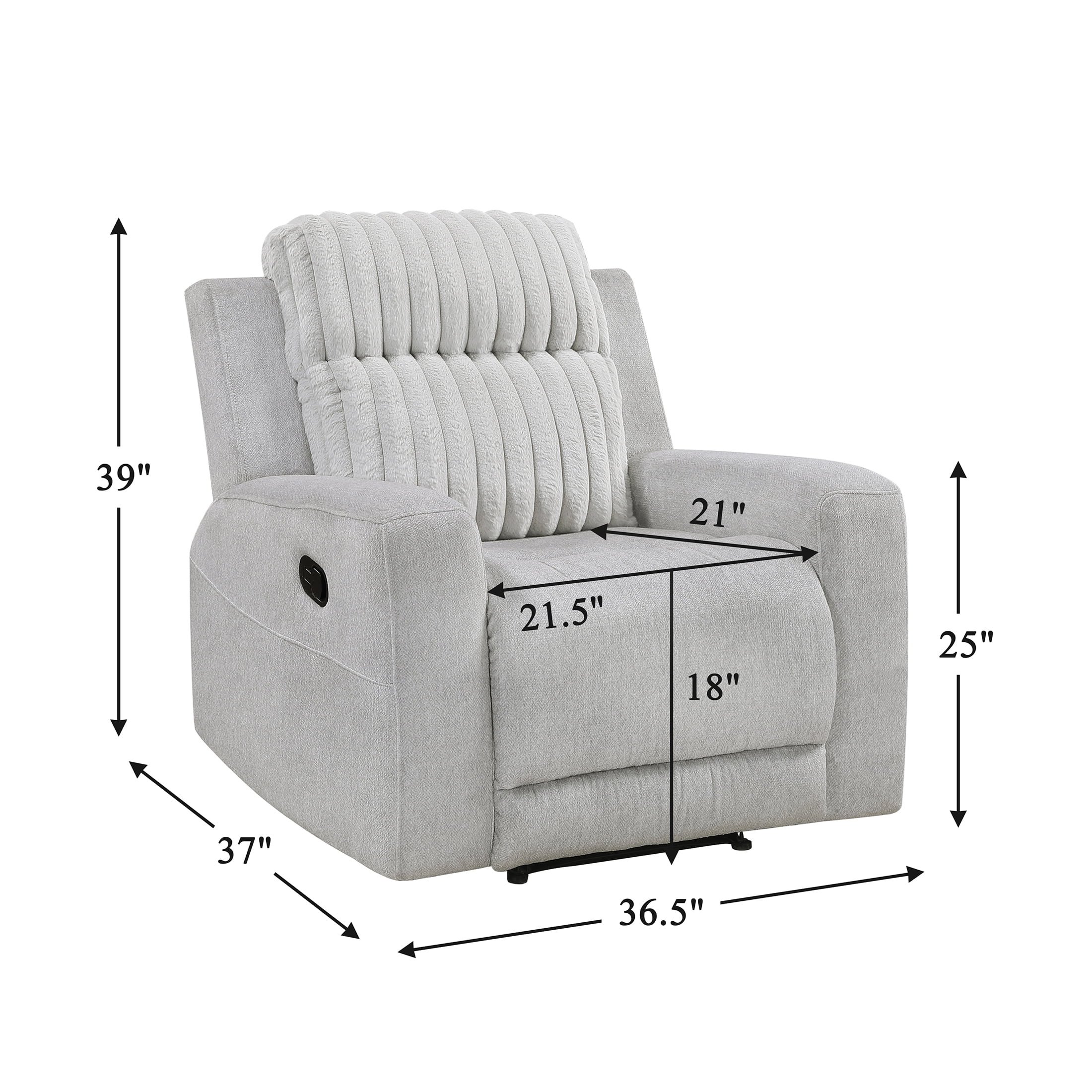 OakvillePark Emberlake Textured Microfiber and Corduroy Manual Reclining Chair, Light Gray