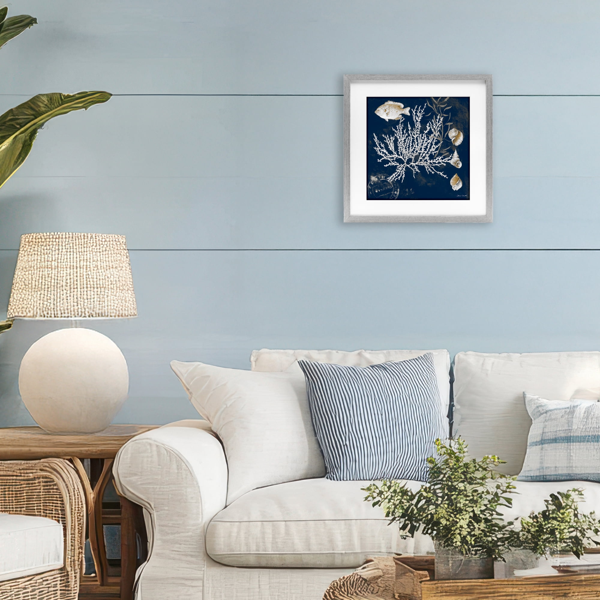 Stupell Industries Coral Medley on Blue Gray Framed Print Under Glass, design by Lanie Loreth
